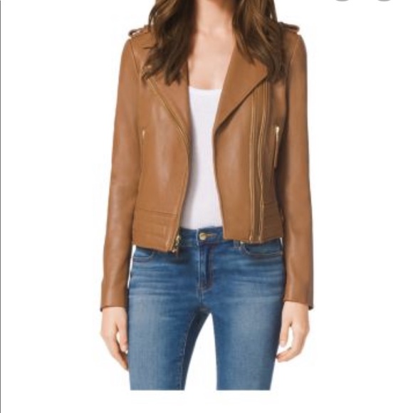 michael kors tan leather jacket